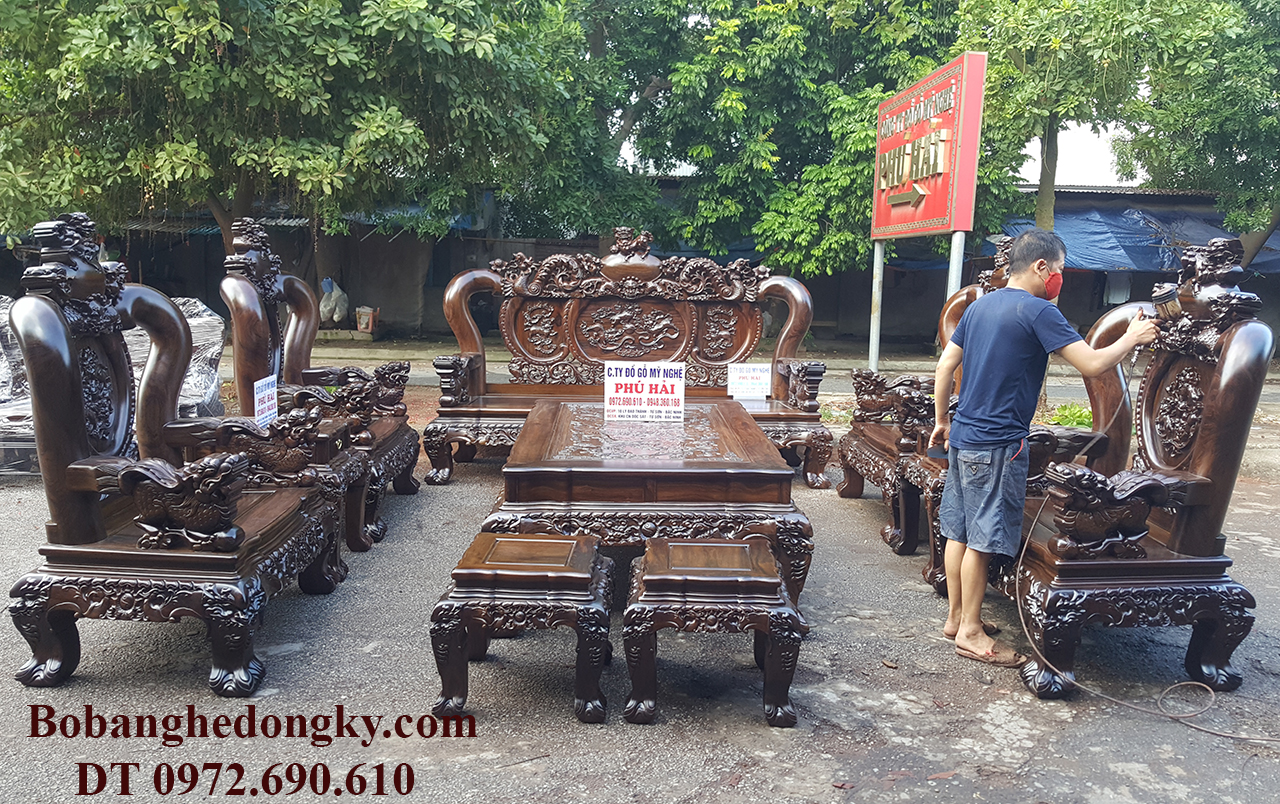 Bàn ghế đồng kỵ gỗ mun