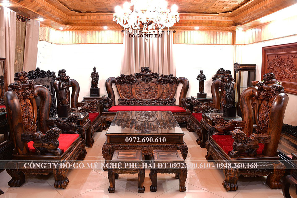 Bộ bàn ghế đồng kỵ gỗ mun