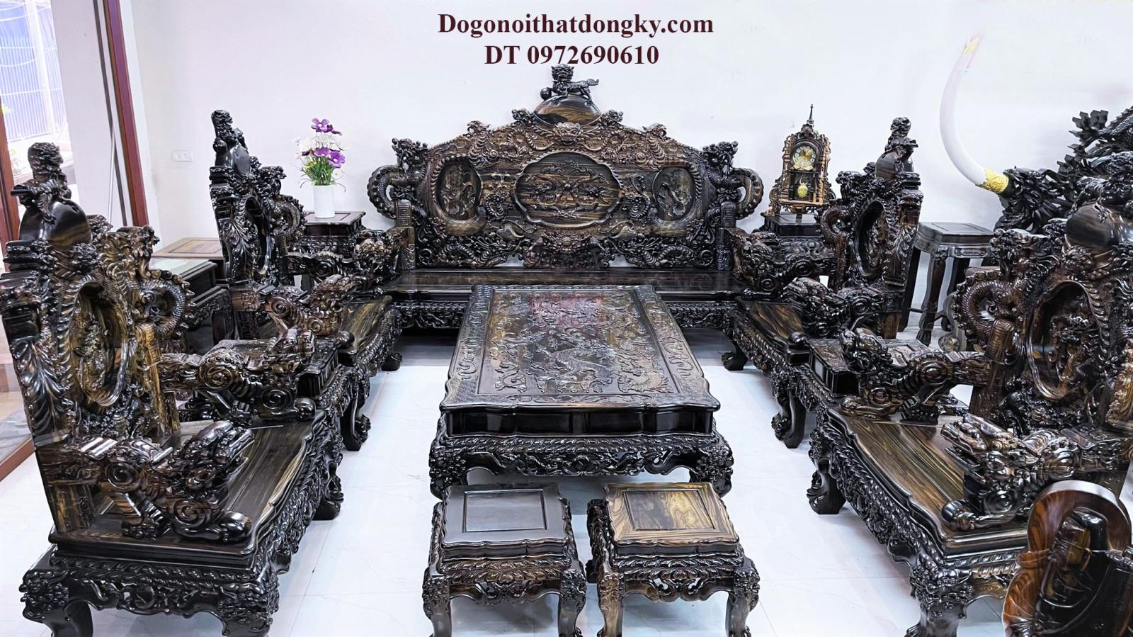 Bàn ghế chạm rồng gỗ mun