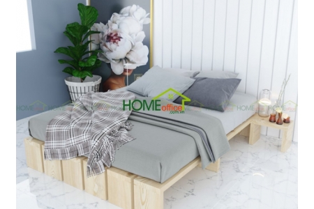 GN68009 - SET giường ngủ gỗ thông đơn giản với kệ đầu giường