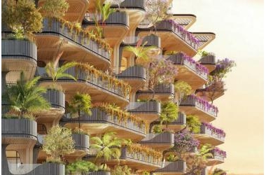 Tháp khu dân cư theo ý tưởng ‘Cây cầu vồng’ cây xanh tươi tốt